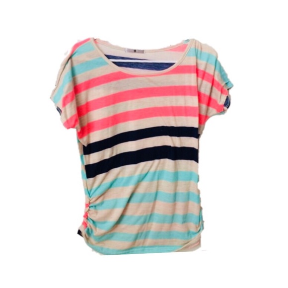 Blu Planet Tops - Blu Planet Striped Tee with Side Ruching